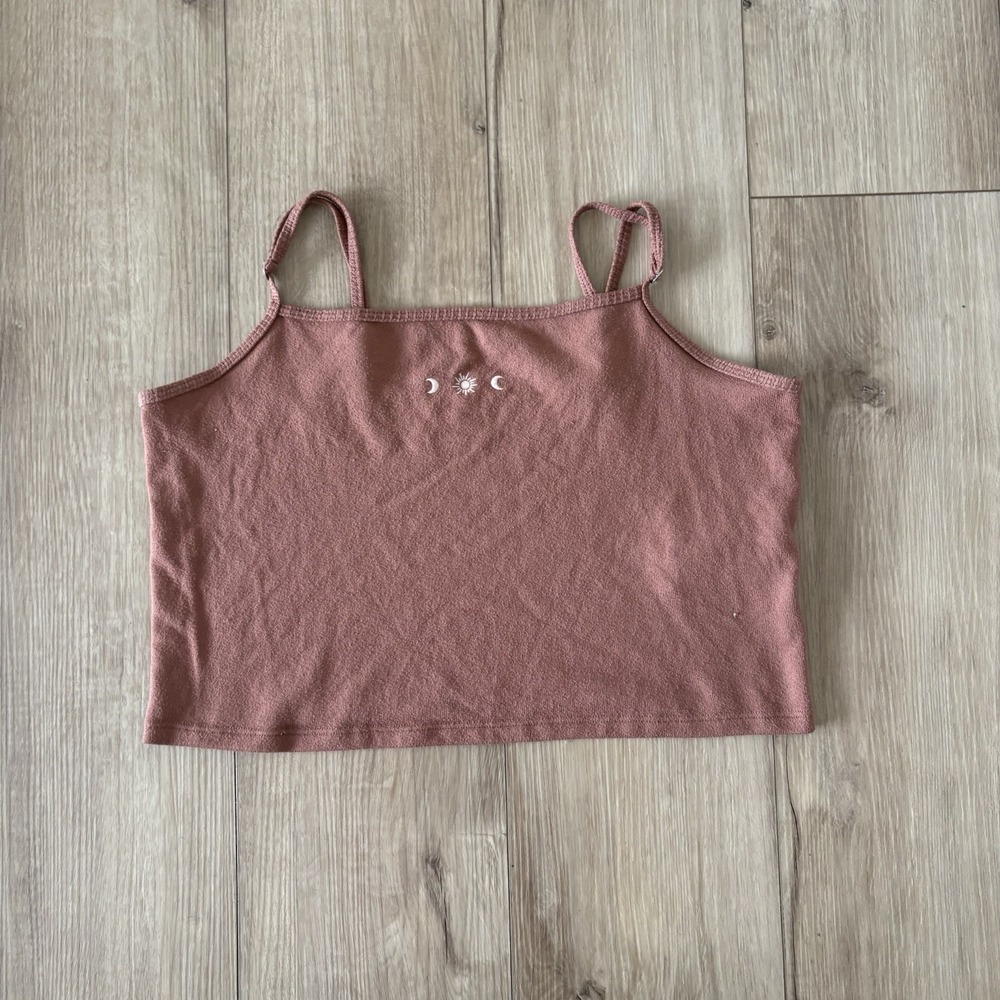 Gilly Hicks Crop Top Medium Brown Moon Ribbed‎ Stretch Soft Casual Basic